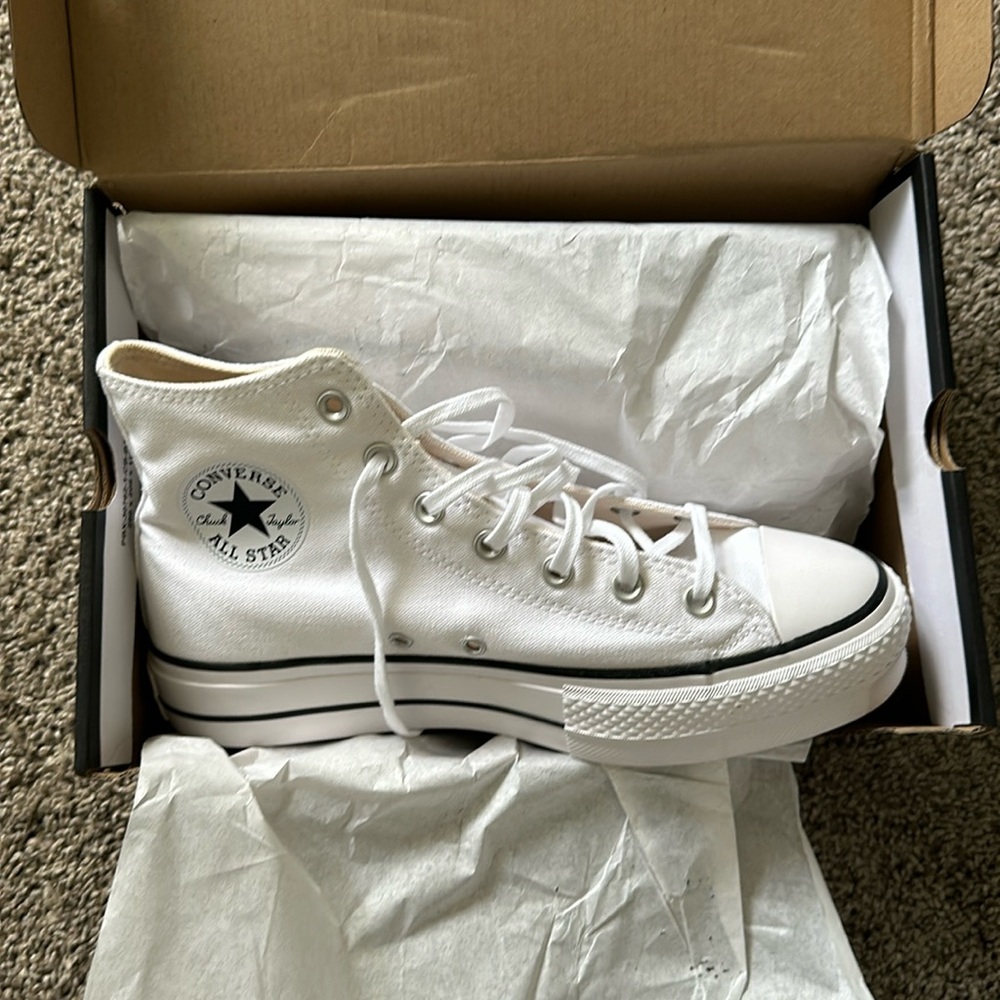 Converse All Star Lift Hi Sneaker in White & Black
